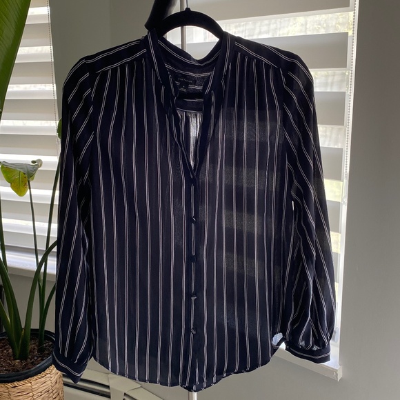 Ann Taylor navy stripped blouse (medium) - Picture 1 of 2